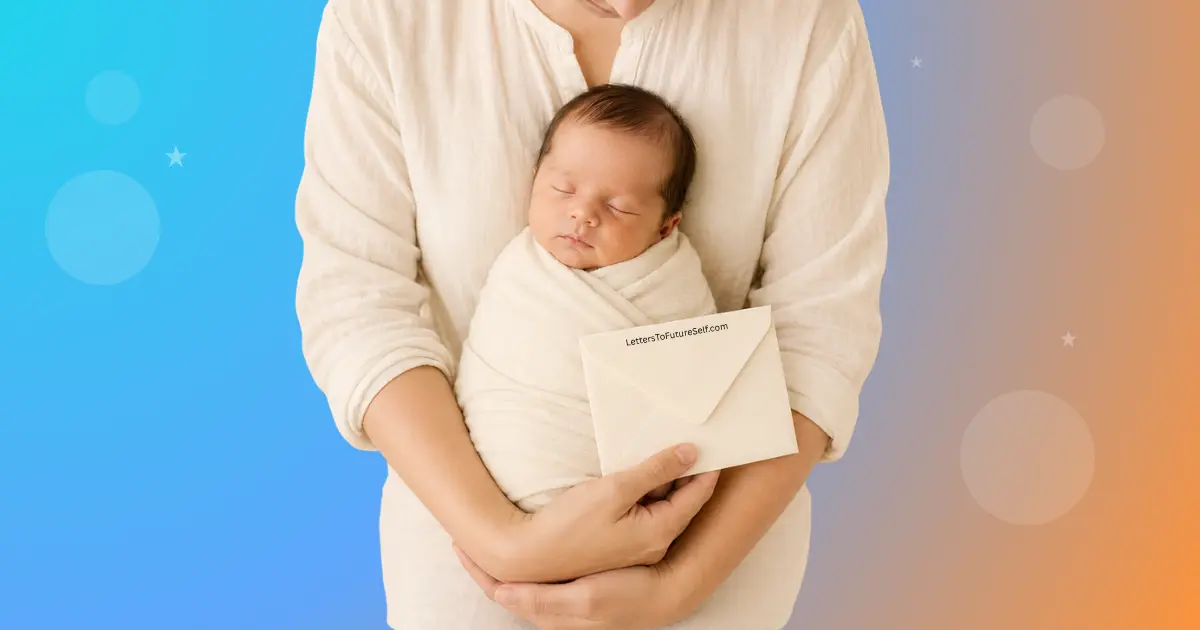 Parent holding a newborn child while preserving memories for the future